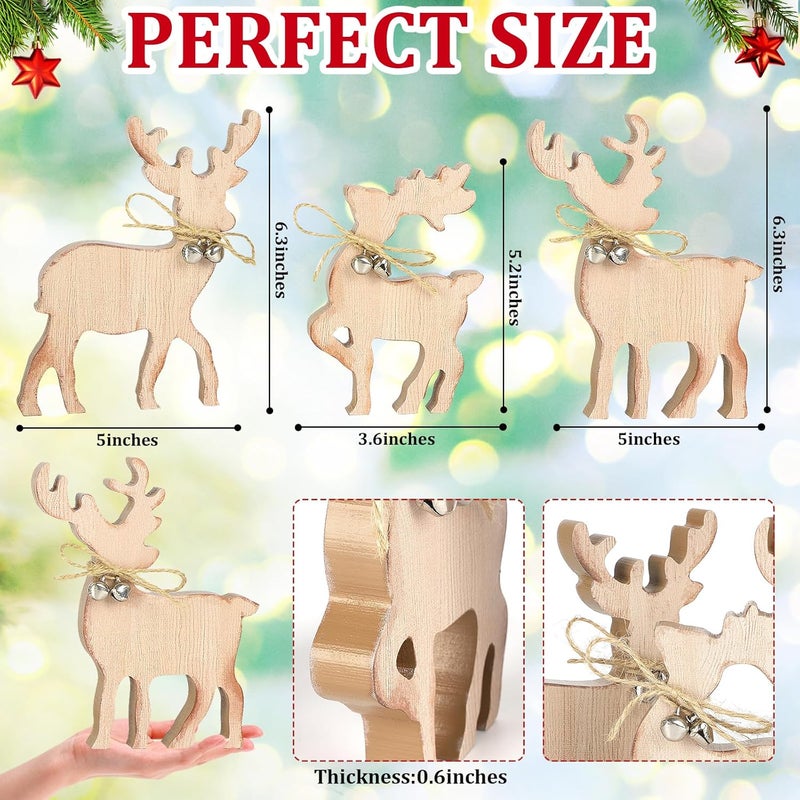 COCHIE Cute Christmas Tiered Tray Decor Indoor, Wooden Reindeer Christmas Tabletop Decorations and Xmas Tree Centerpiece, Reindeer Sign Standing Elk Decor for Home Party Decorations (Brown) - Image 2